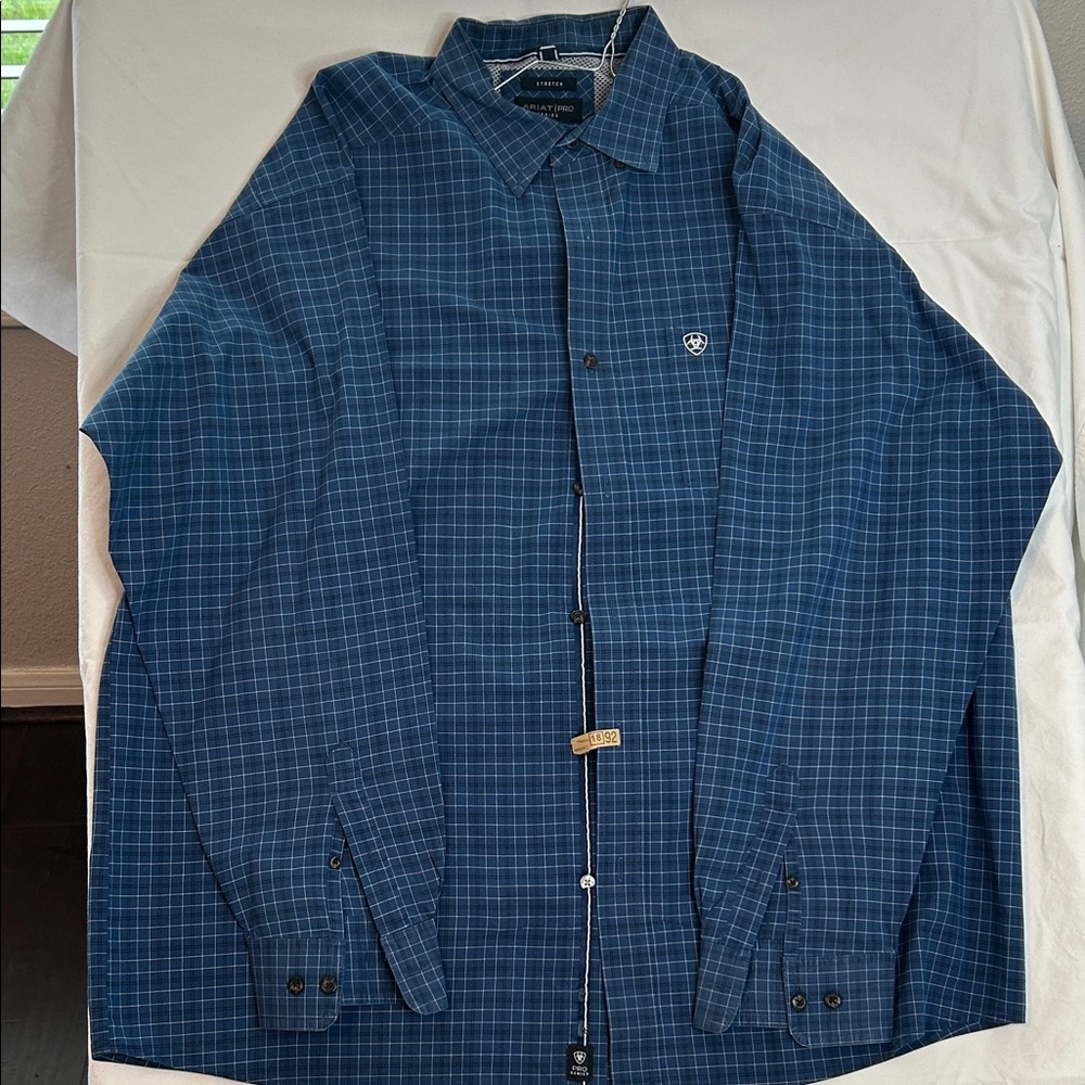 Ariat Men's Navy Blue Plaid Button-Up Shirt